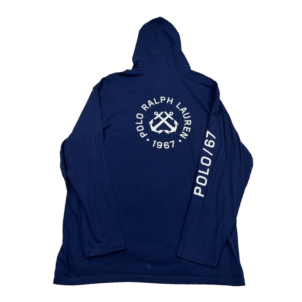 Polo Ralph Lauren Shirt Men 2XB Navy Blue Tee Hoodie Hooded Pullover PRL 67 **